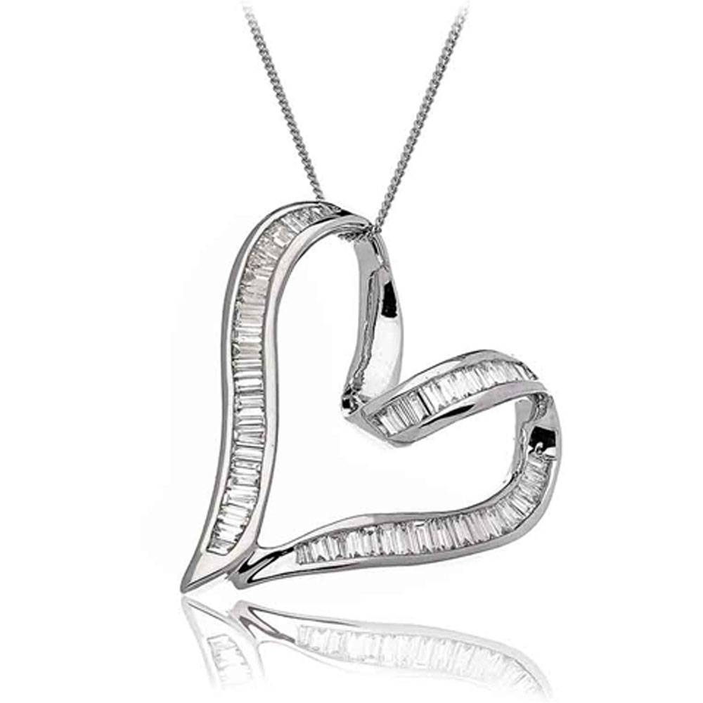 Classic Baguette Diamond Heart Pendant W