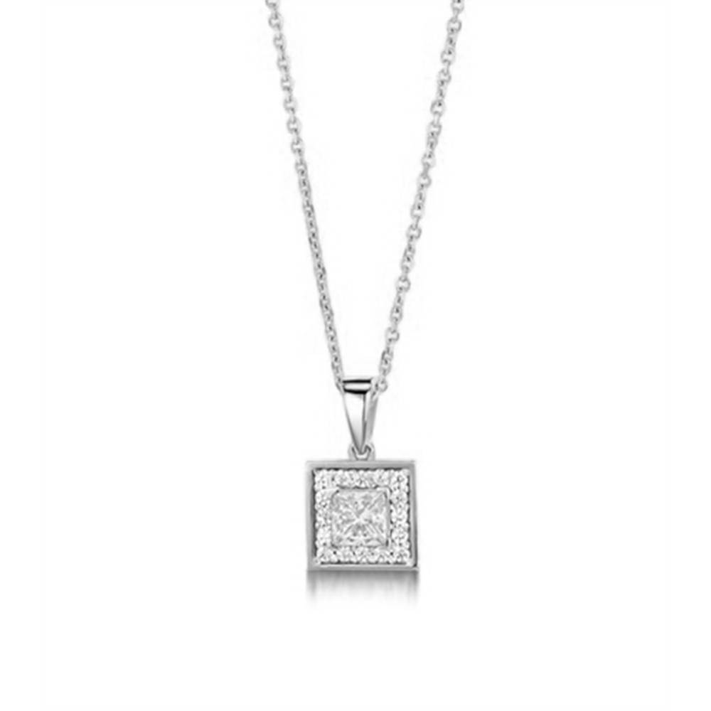 Princess Diamond Single Halo Pendant W