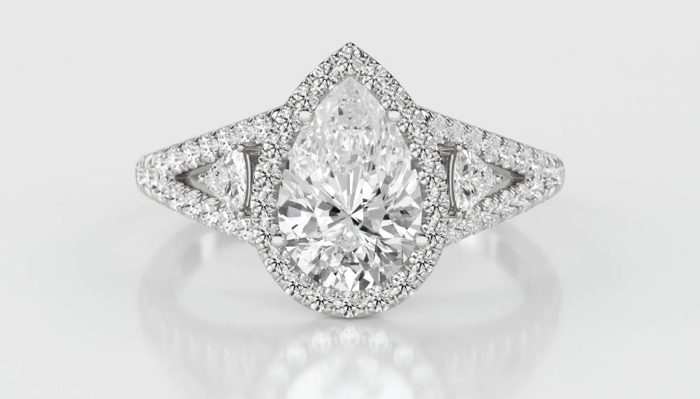 Pear Diamond Split Shoulder Set Ring W