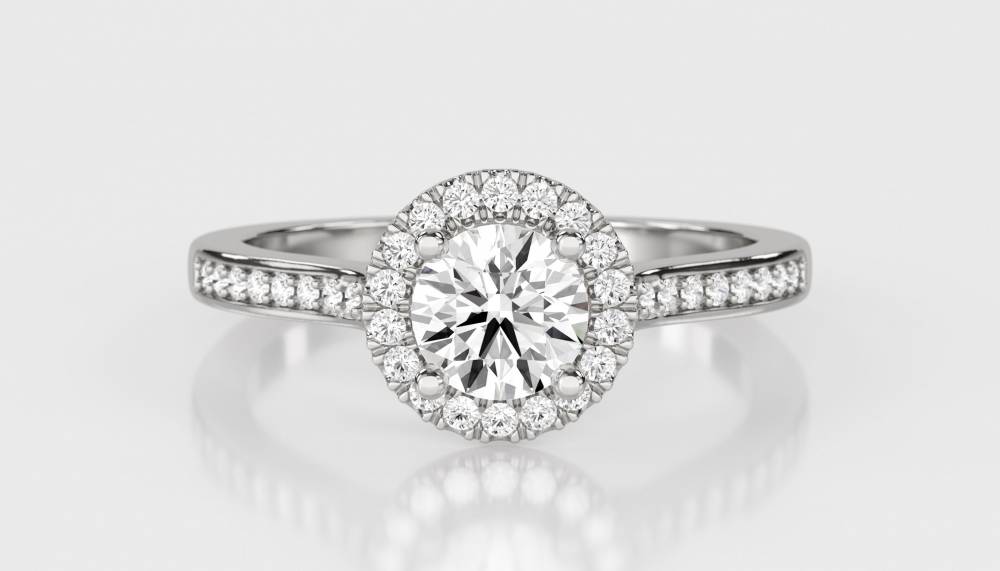 Round Diamond Single Halo Shoulder Set Ring W