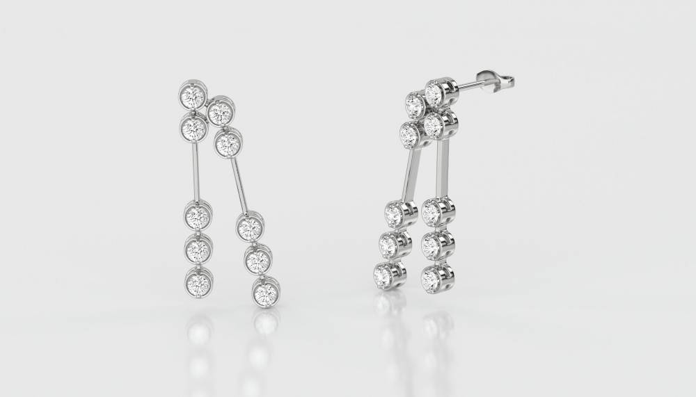 Elegant Round Diamond Two Drop Earrings W