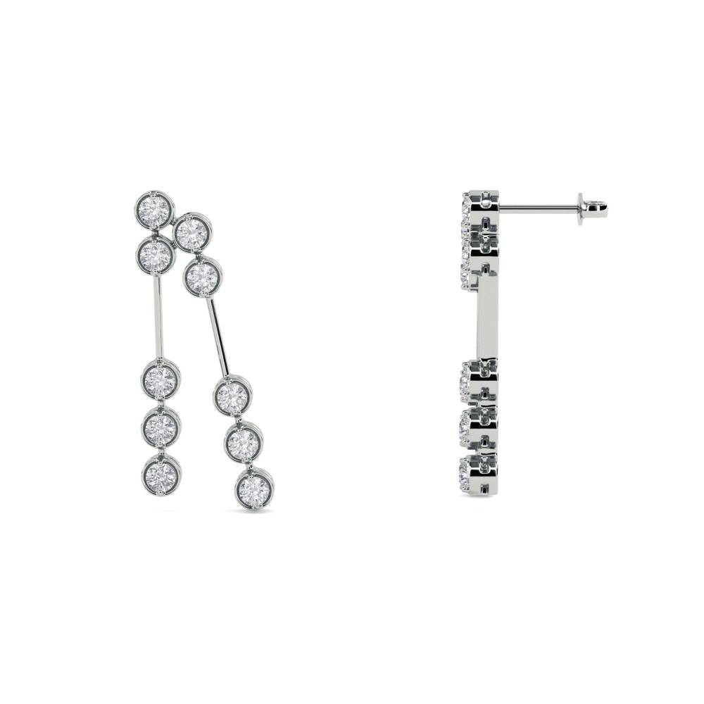 Elegant Round Diamond Two Drop Earrings W