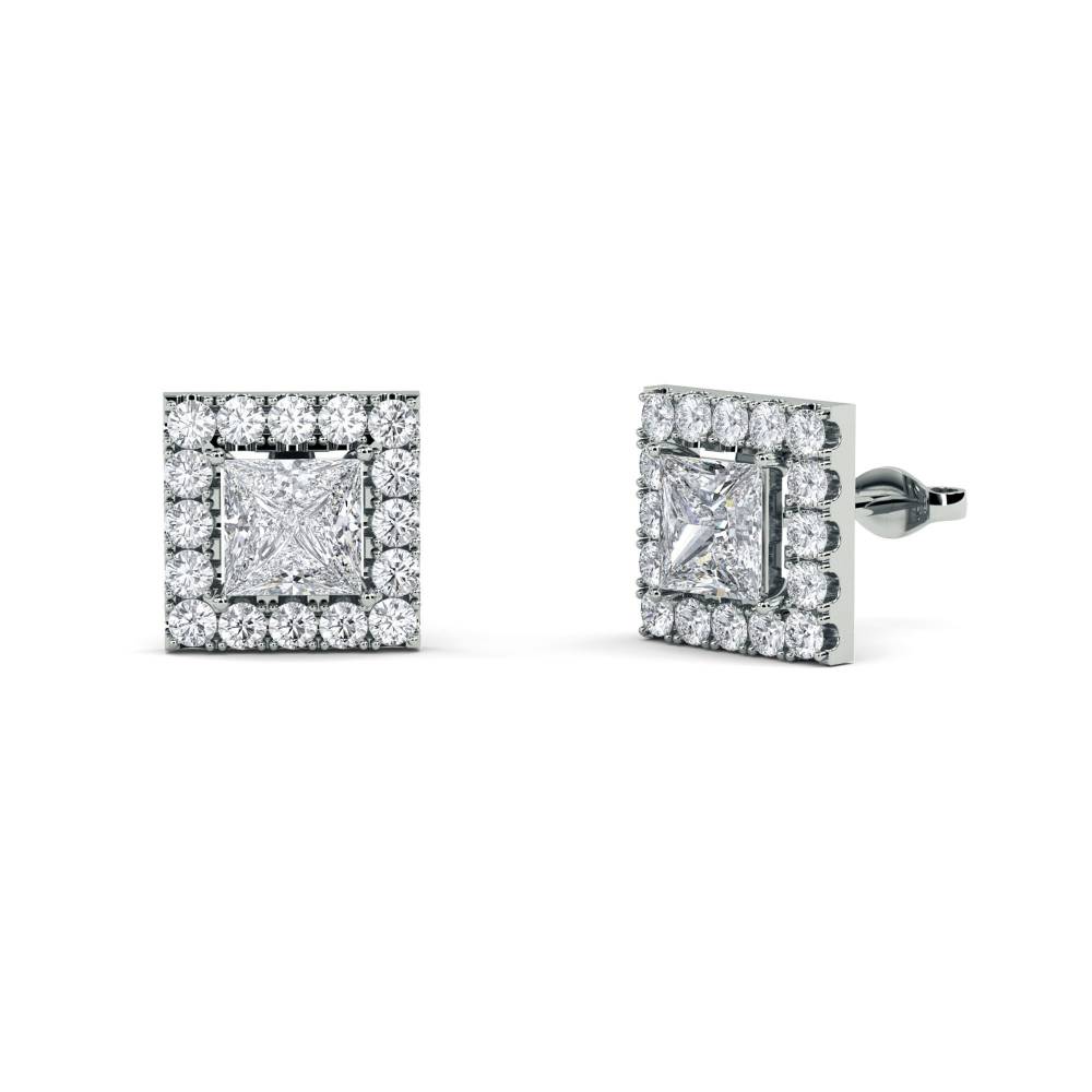 Princess Diamond Single Halo Earrings W