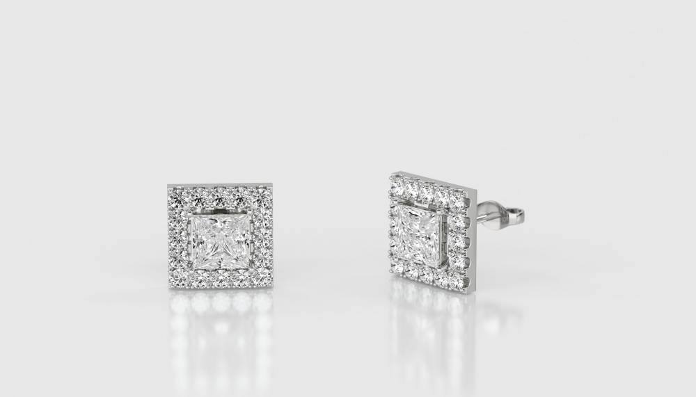 Princess Diamond Single Halo Earrings W