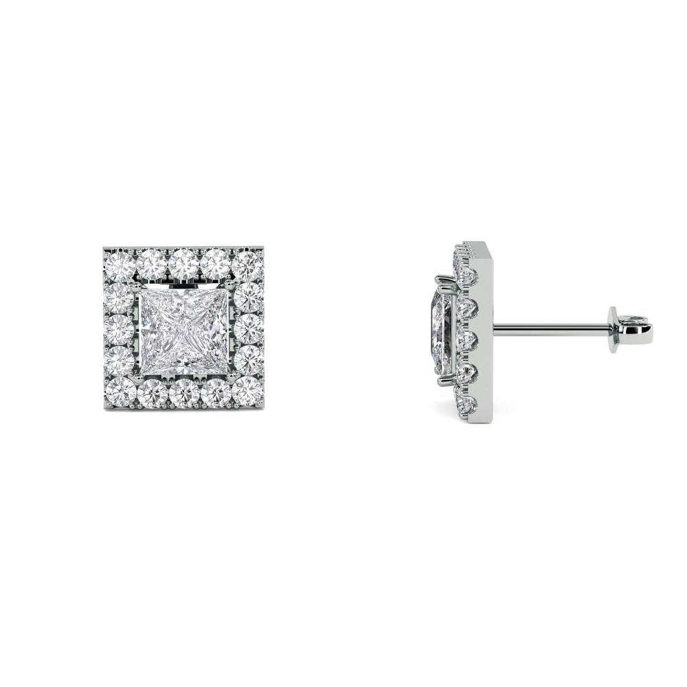 Princess Diamond Single Halo Earrings W