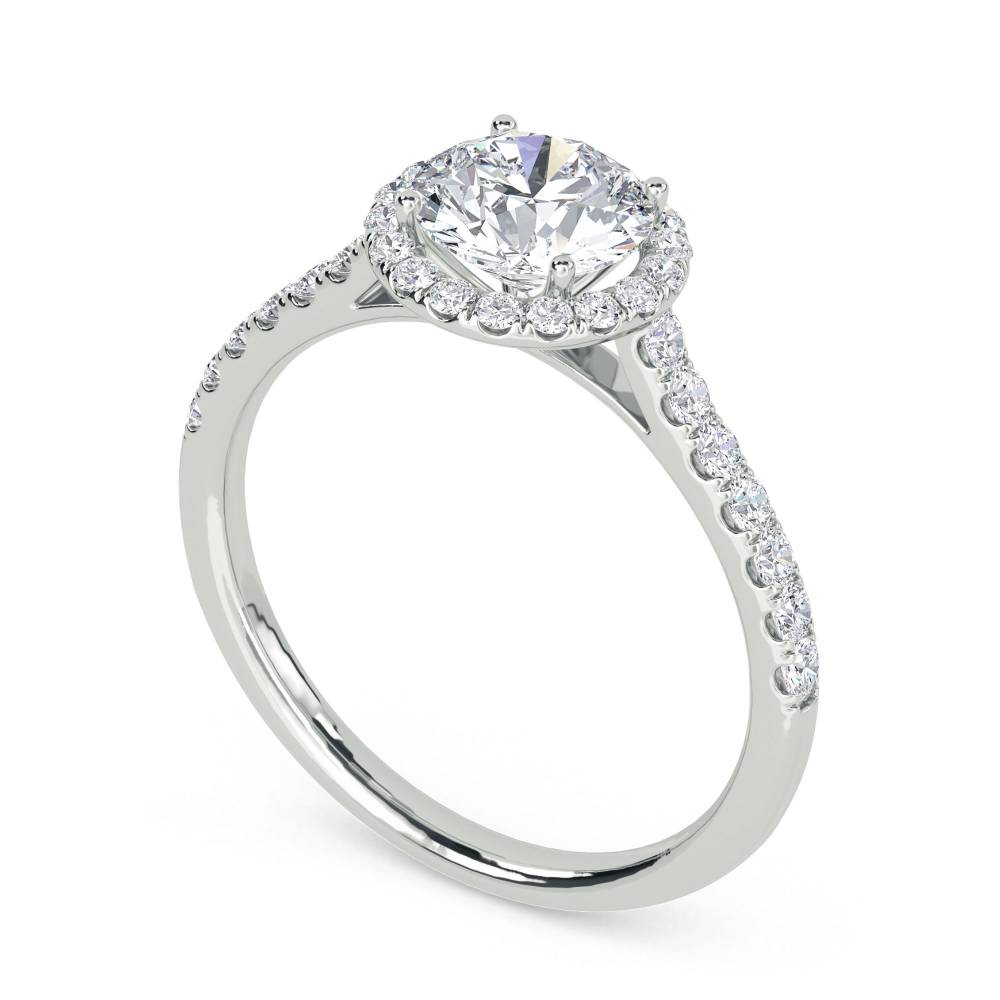 Round Diamond Single Halo Shoulder Set Ring W