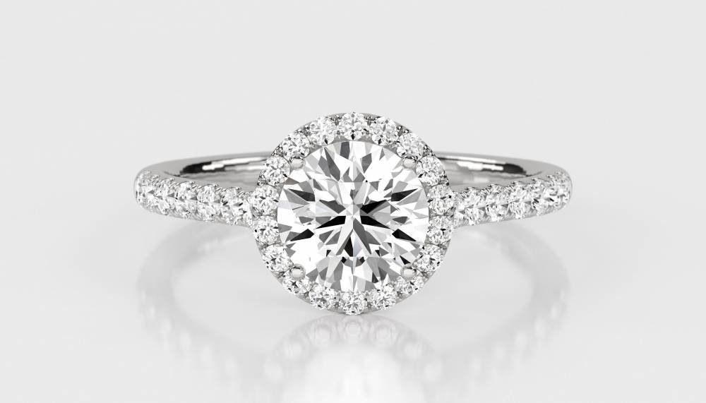 Round Diamond Single Halo Shoulder Set Ring W