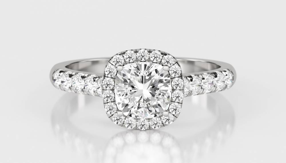 Single Halo Cushion Diamond Ring W