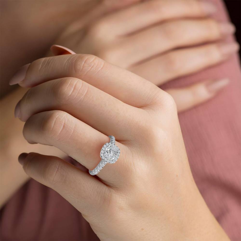 Single Halo Cushion Diamond Ring W