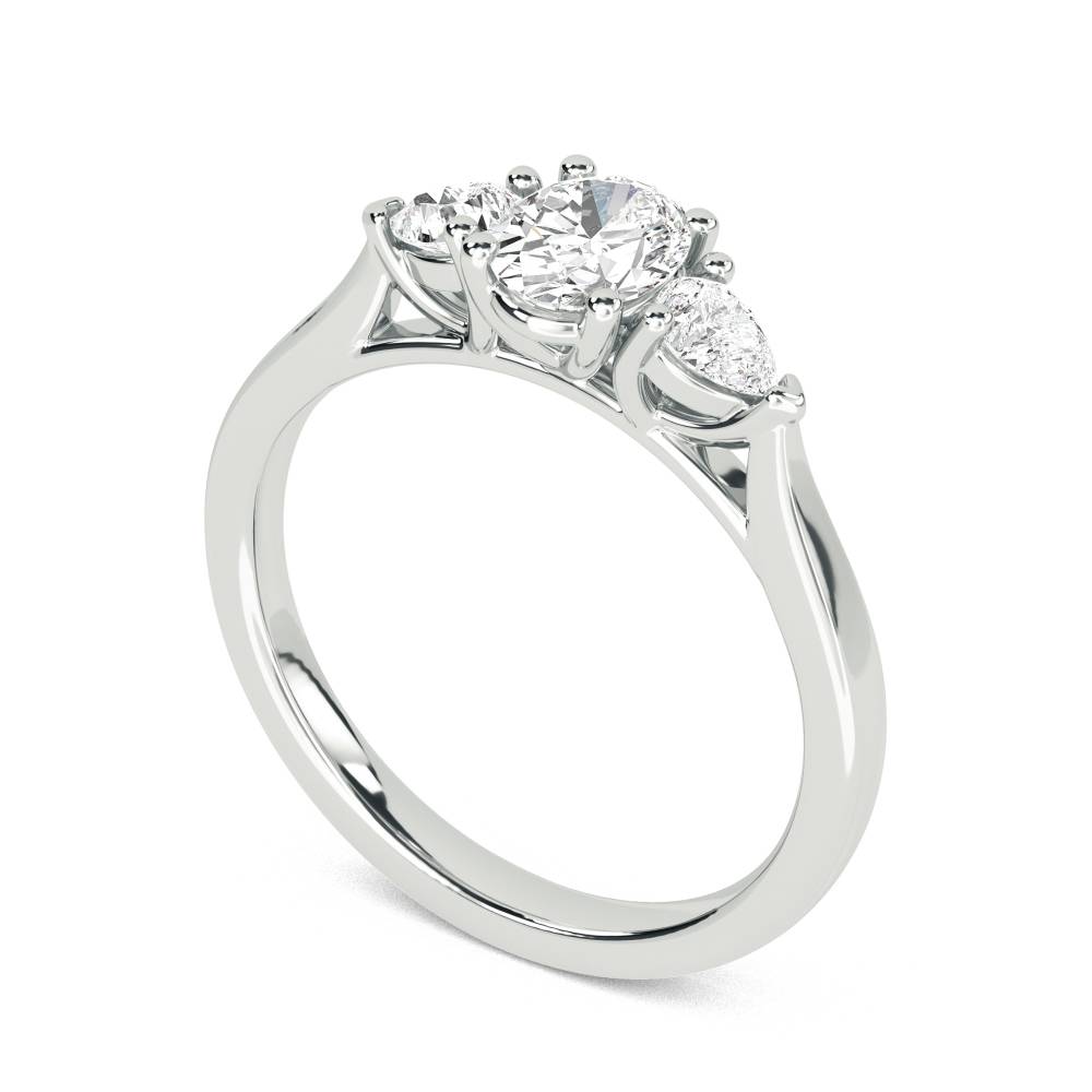 Elegant Oval & Pear Diamond Trilogy Ring W