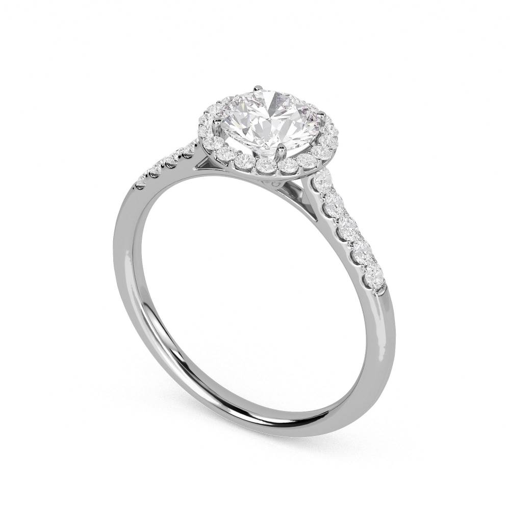 Round Diamond Single Halo Shoulder Set Ring W