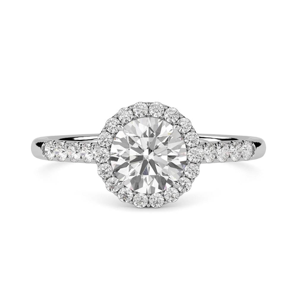 Round Diamond Single Halo Shoulder Set Ring W