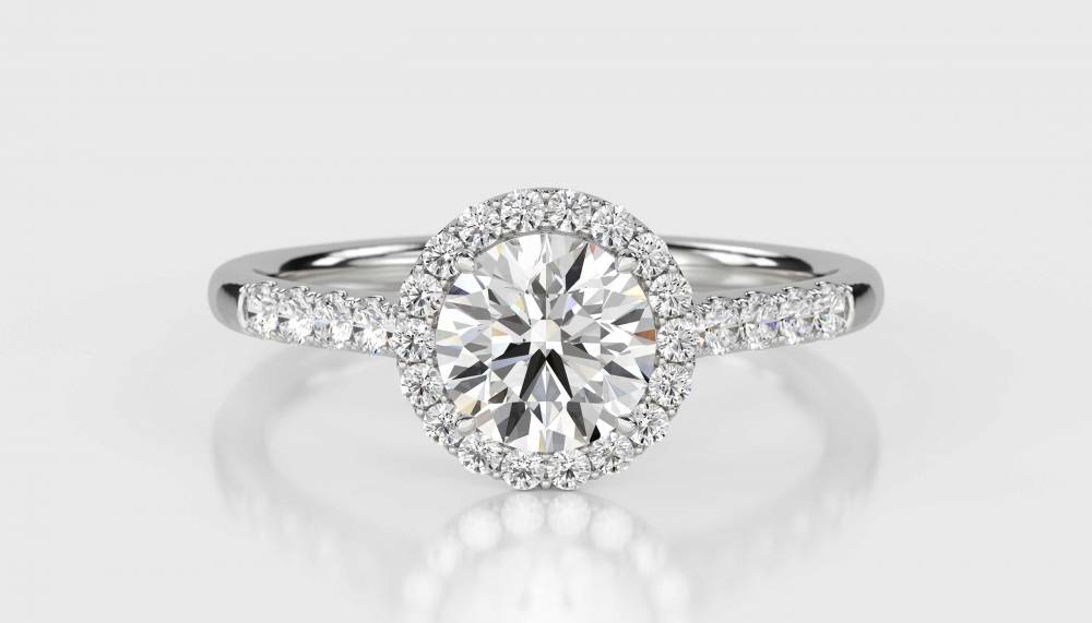 Round Diamond Single Halo Shoulder Set Ring W